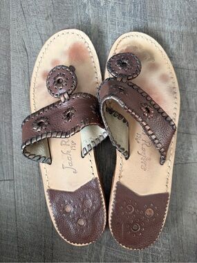 Jack Rogers Brown Leather Whipstitch Sandals